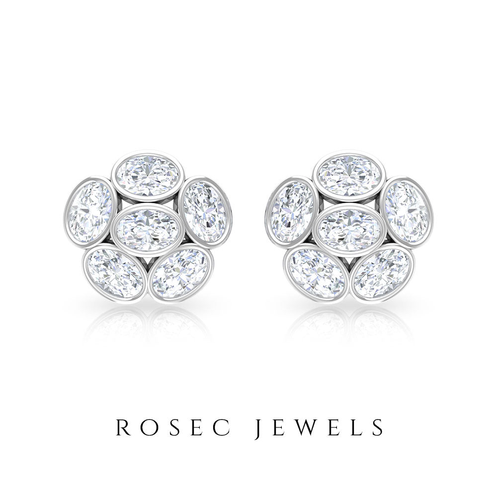 Oval Shaped Diamond Cluster Stud Earrings Diamond - ( HI-SI ) - Color and Clarity - Rosec Jewels