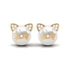 15 CT Freshwater Pearl and Diamond Kitten Stud Earrings Freshwater Pearl - ( AAA ) - Quality - Rosec Jewels