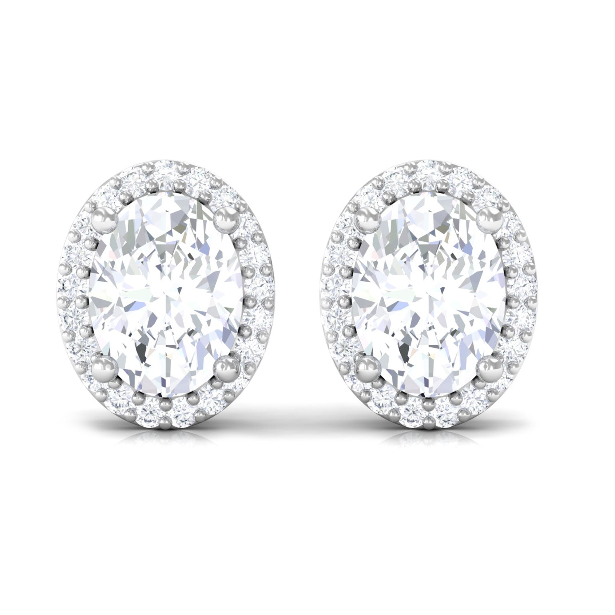 1.75 CT Oval Cut Cubic Zirconia Halo Stud Earrings Zircon - ( AAAA ) - Quality - Rosec Jewels