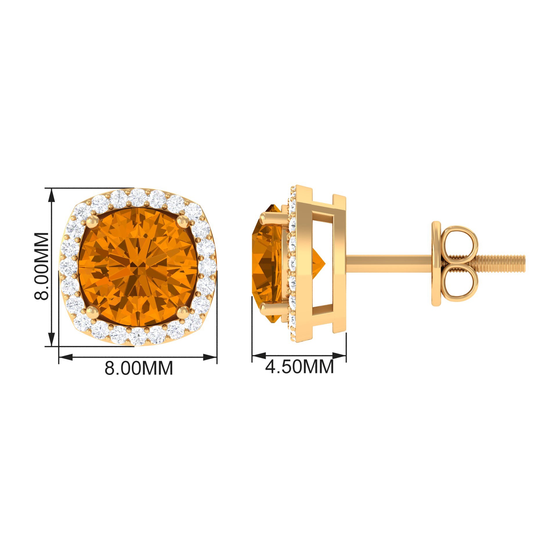 2.5 CT Round Shape Citrine and Diamond Halo Stud Earring Citrine - ( AAA ) - Quality - Rosec Jewels