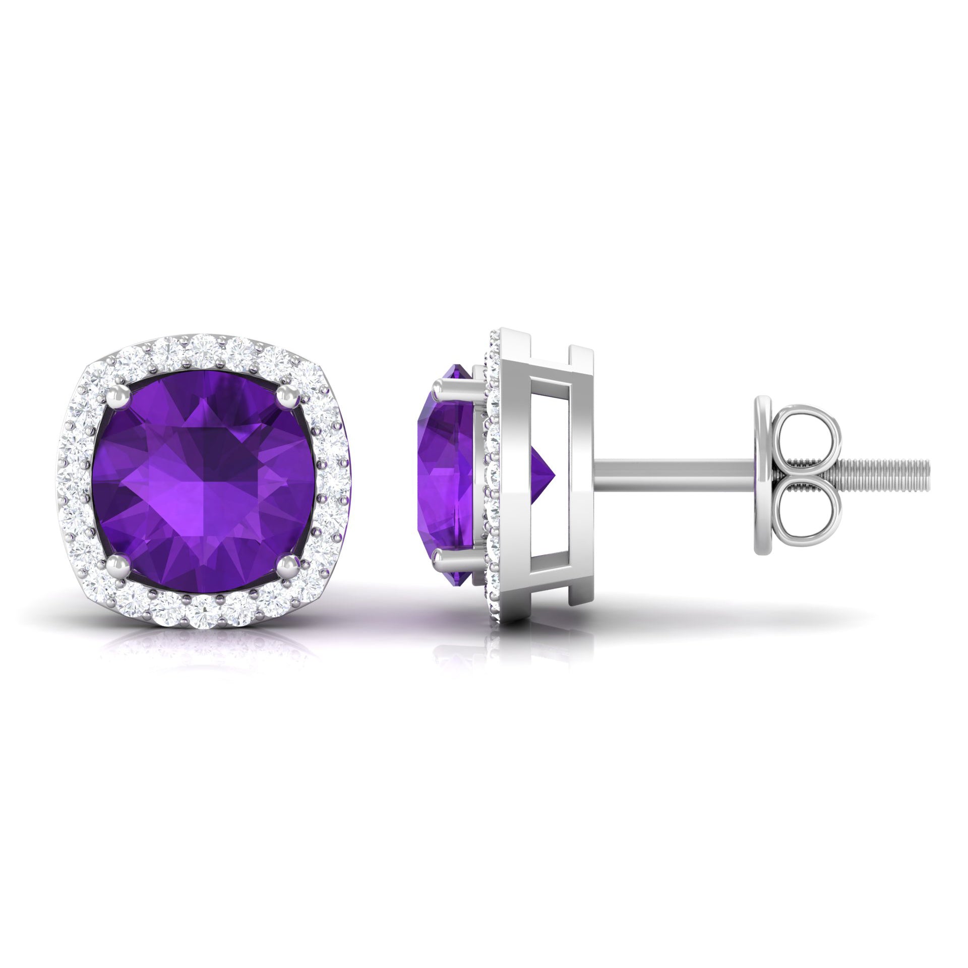 2.5 CT Round Amethyst and Diamond Halo Stud Earring Amethyst - ( AAA ) - Quality - Rosec Jewels