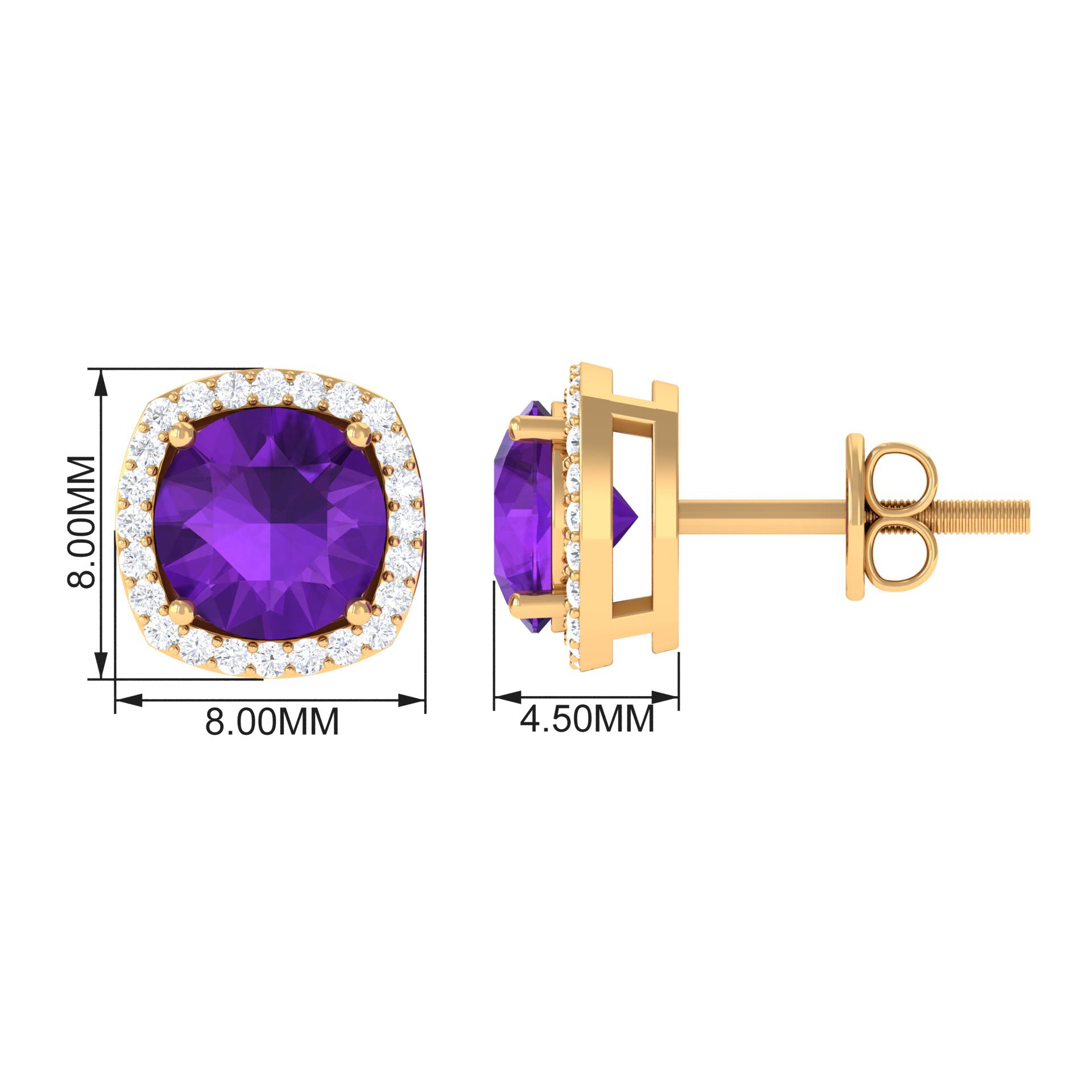 2.5 CT Round Amethyst and Diamond Halo Stud Earring Amethyst - ( AAA ) - Quality - Rosec Jewels