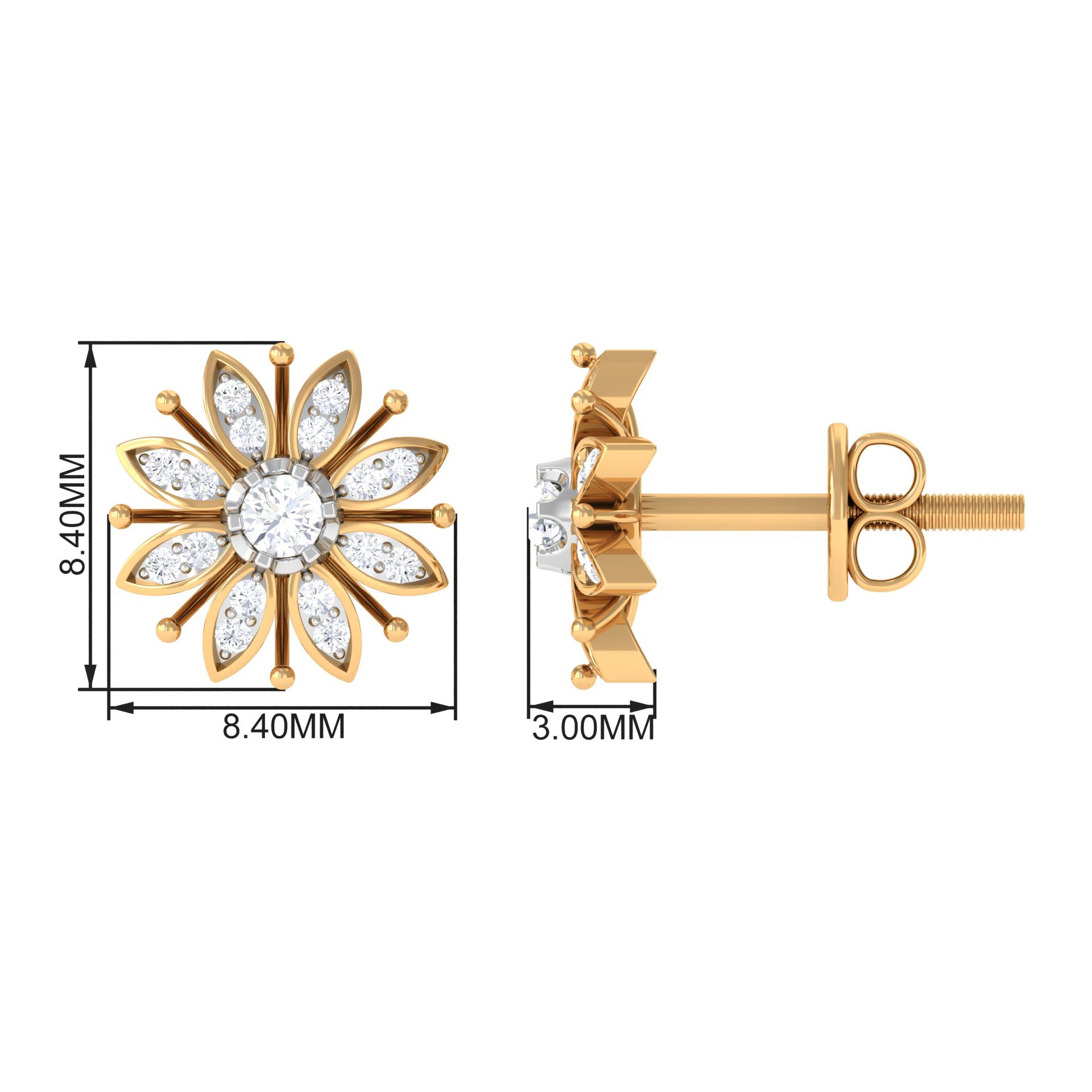 1/4 CT Contemporary Diamond Snowflake Stud Earrings Diamond - ( HI-SI ) - Color and Clarity - Rosec Jewels