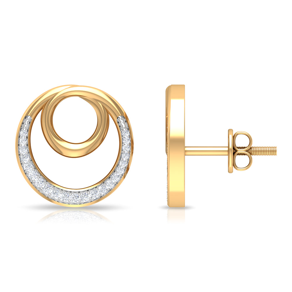 Open Circle Stud Earrings with Diamonds Diamond - ( HI-SI ) - Color and Clarity - Rosec Jewels