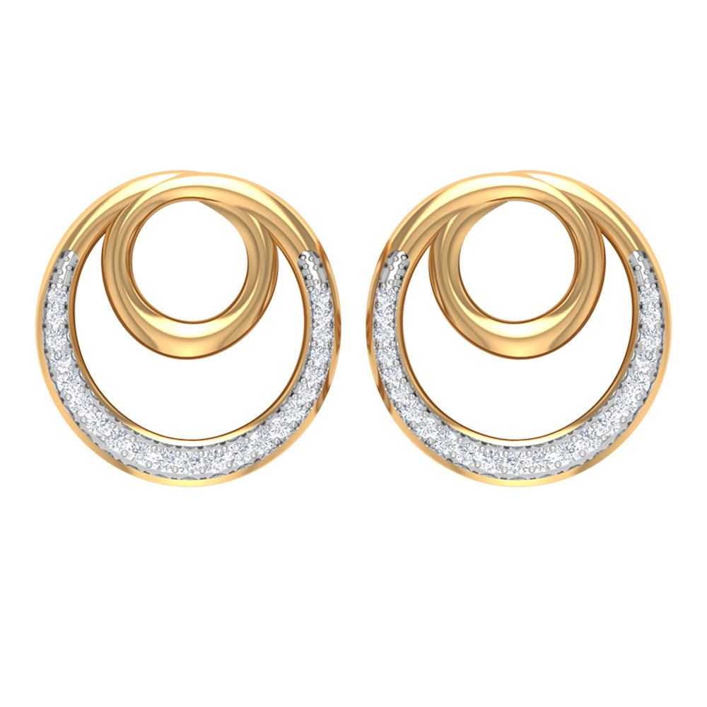 Open Circle Stud Earrings with Diamonds Diamond - ( HI-SI ) - Color and Clarity - Rosec Jewels