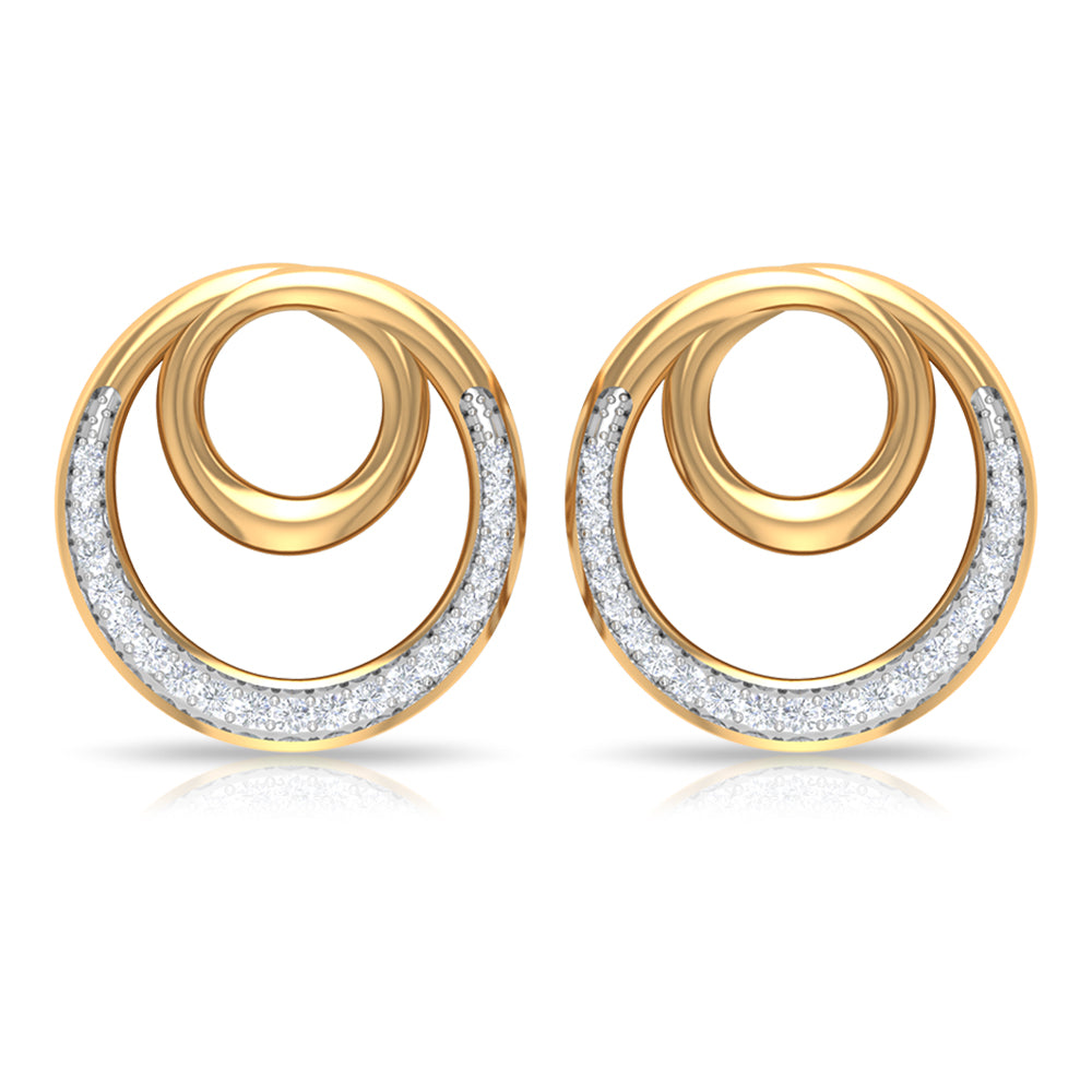 Open Circle Stud Earrings with Diamonds Diamond - ( HI-SI ) - Color and Clarity - Rosec Jewels