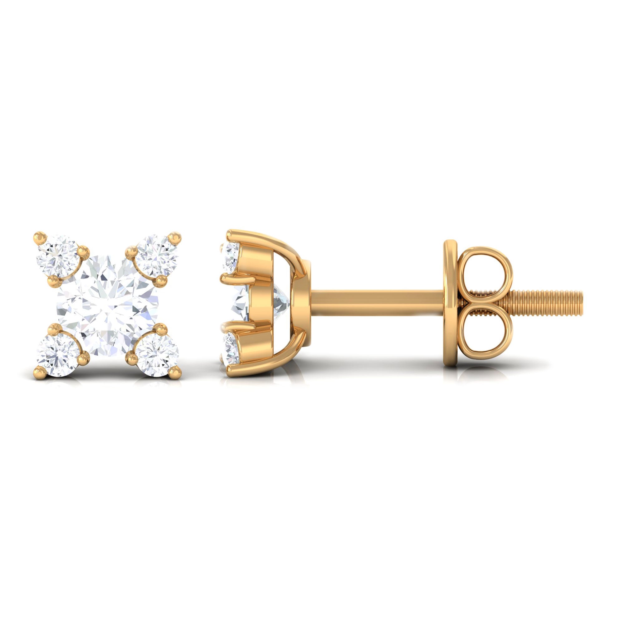 1/2 CT Real Diamond Gold Stud Earrings in Prong Setting Diamond - ( HI-SI ) - Color and Clarity - Rosec Jewels