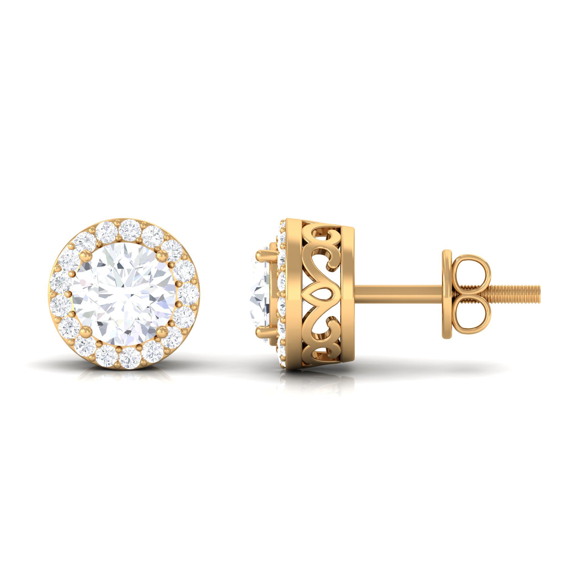 2.25 CT Round Zircon Halo Stud Earring in Gold Zircon - ( AAAA ) - Quality - Rosec Jewels