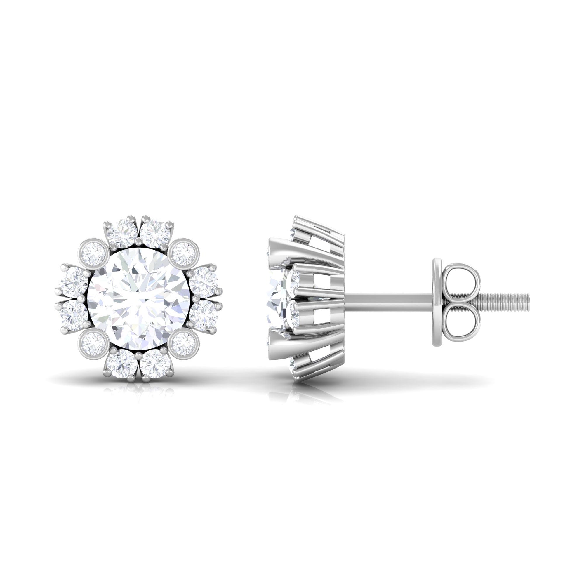 1.50 CT Round Cubic Zirconia Classic Halo Stud Earrings Zircon - ( AAAA ) - Quality - Rosec Jewels