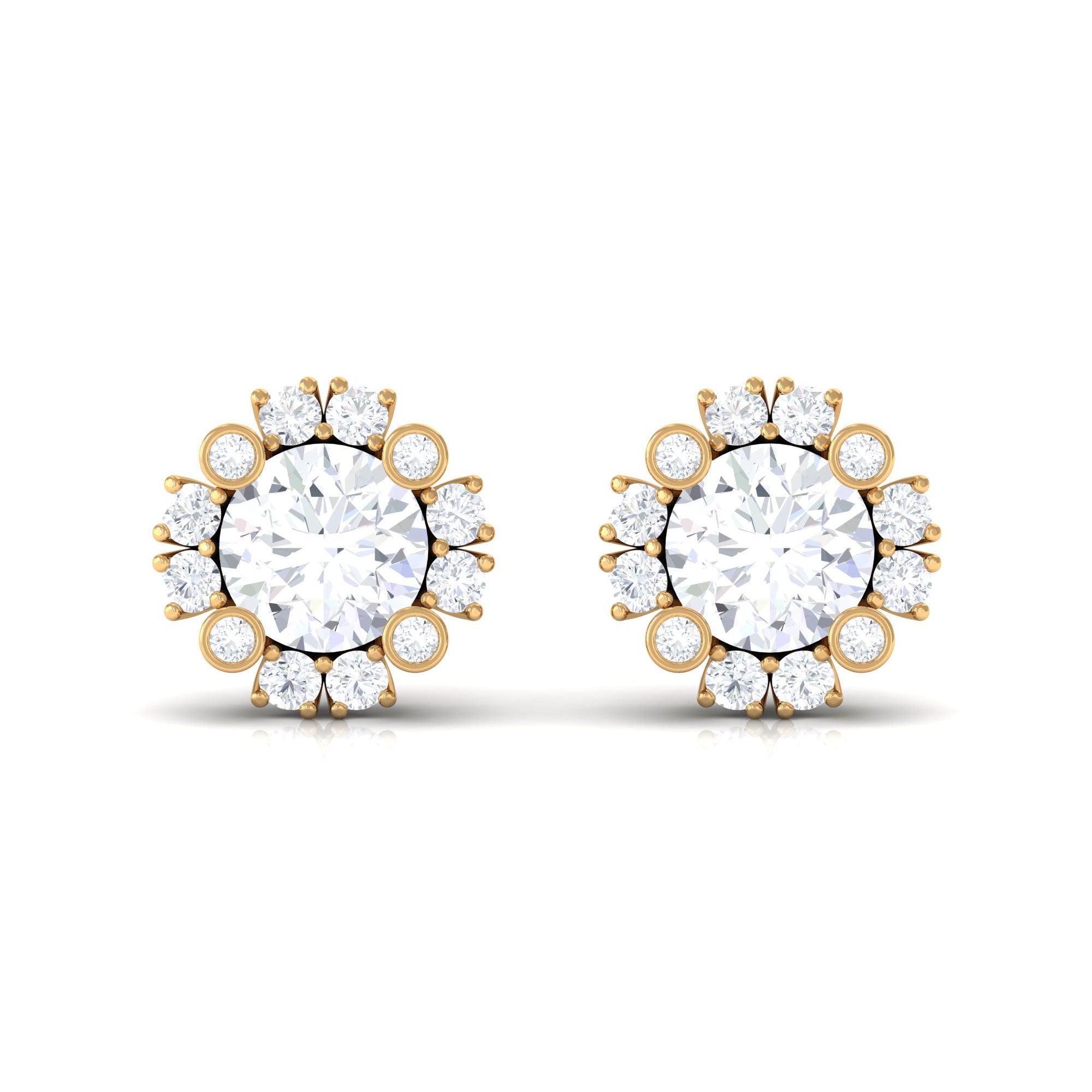 1.50 CT Round Cubic Zirconia Classic Halo Stud Earrings Zircon - ( AAAA ) - Quality - Rosec Jewels