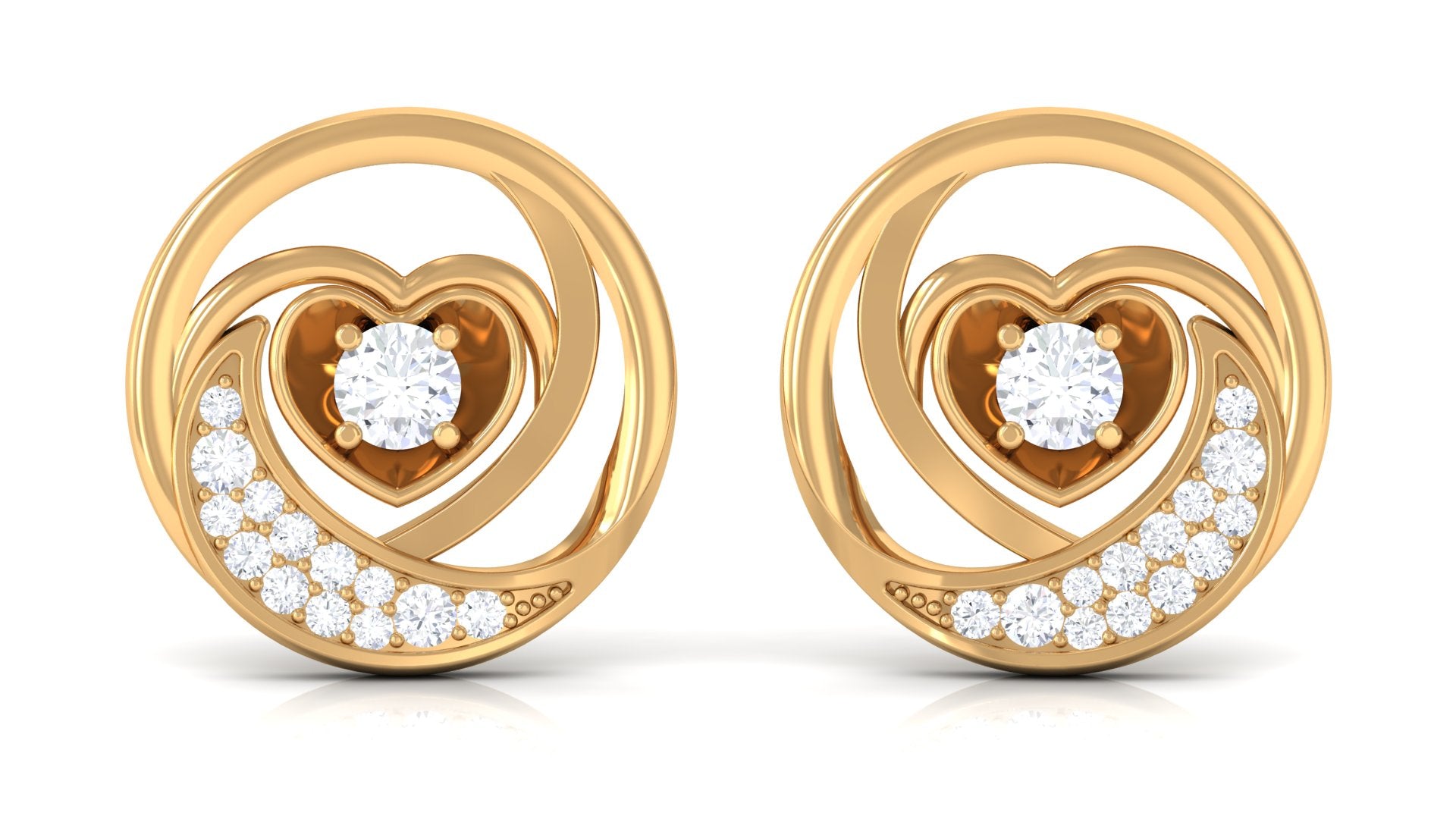 Prong Set Round Cubic Zirconia Moon Heart Stud Earrings Zircon - ( AAAA ) - Quality - Rosec Jewels