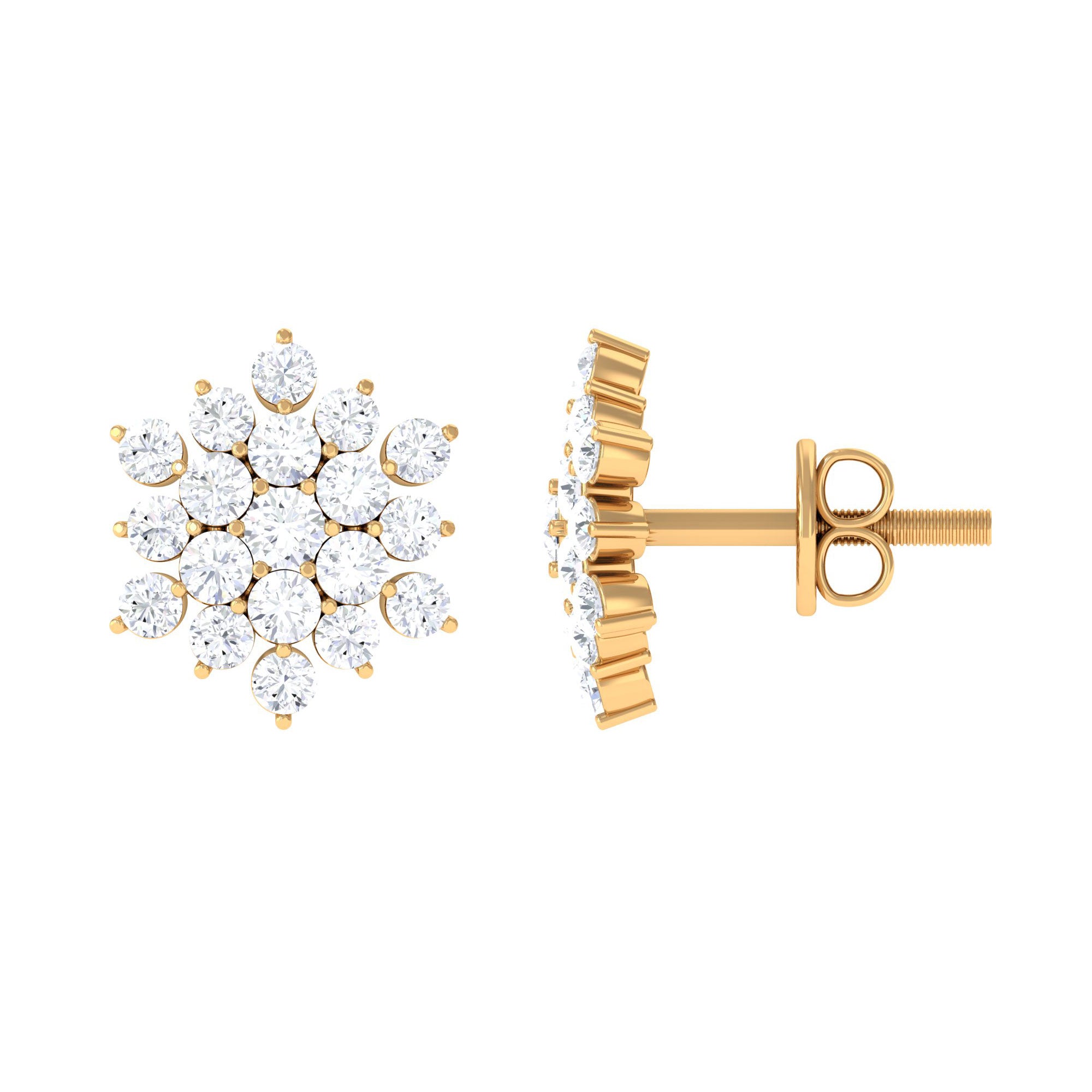 1.50 CT Cubic Zirconia Cluster Stud Earrings in Gold Zircon - ( AAAA ) - Quality - Rosec Jewels