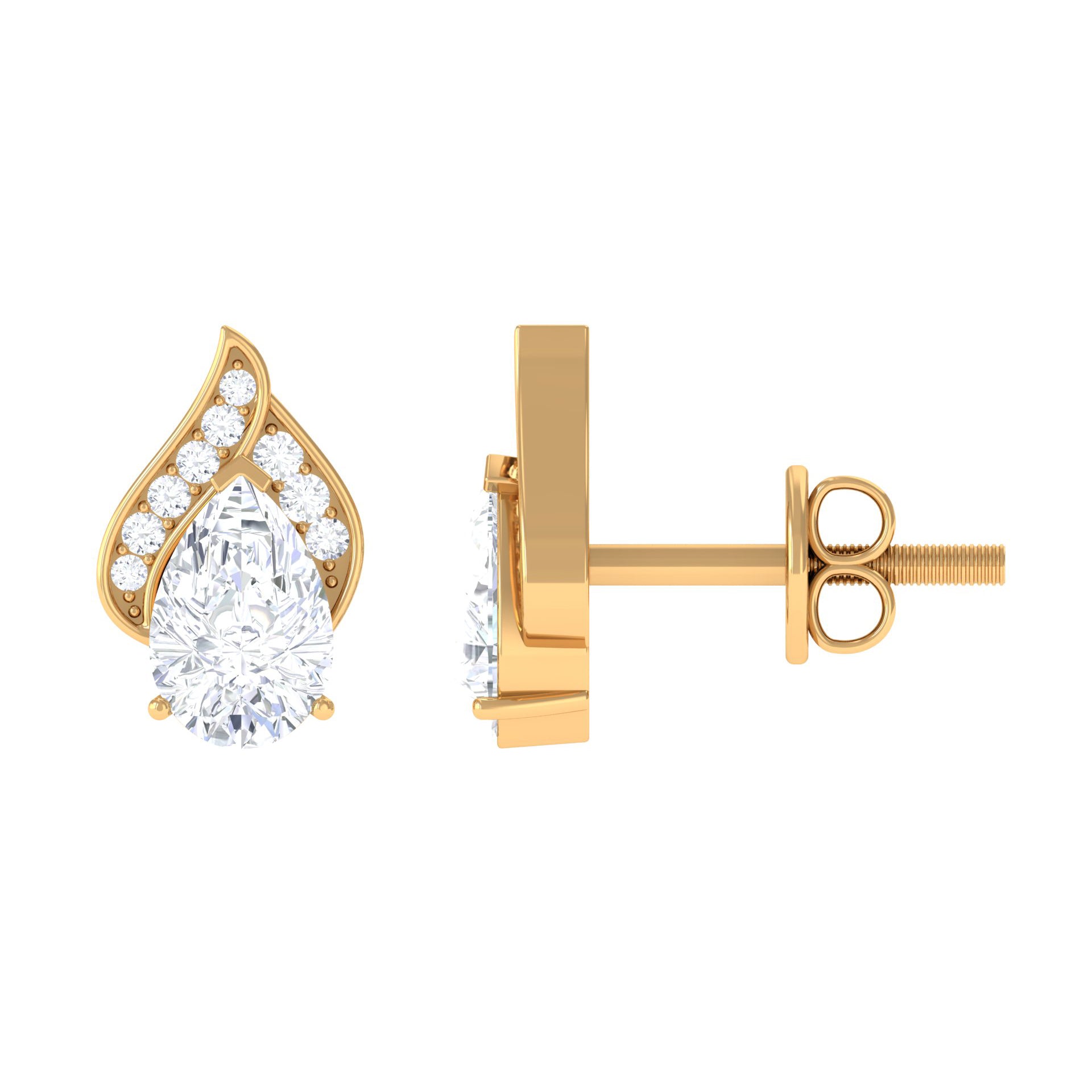 2 CT Classic Cubic Zirconia Stud Earrings in Gold Zircon - ( AAAA ) - Quality - Rosec Jewels