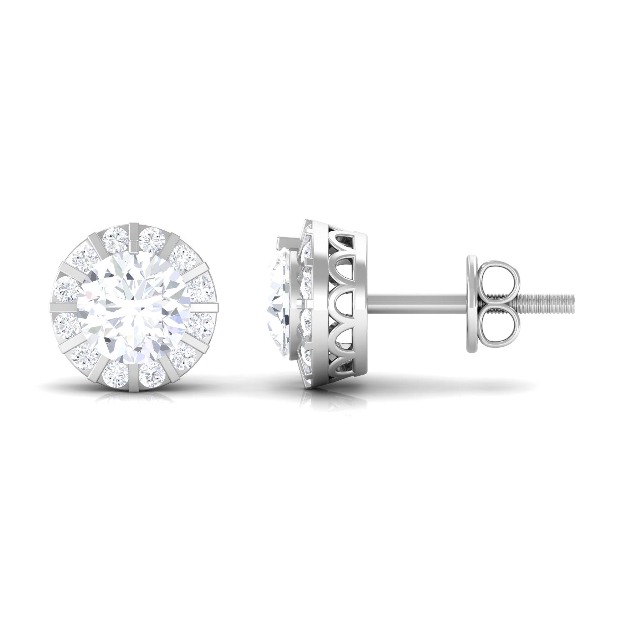 1.25 CT Round Zircon Antique Halo Stud Earrings Zircon - ( AAAA ) - Quality - Rosec Jewels