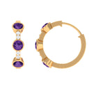 Round Amethyst and Diamond Hinged Hoop Earrings Amethyst - ( AAA ) - Quality - Rosec Jewels