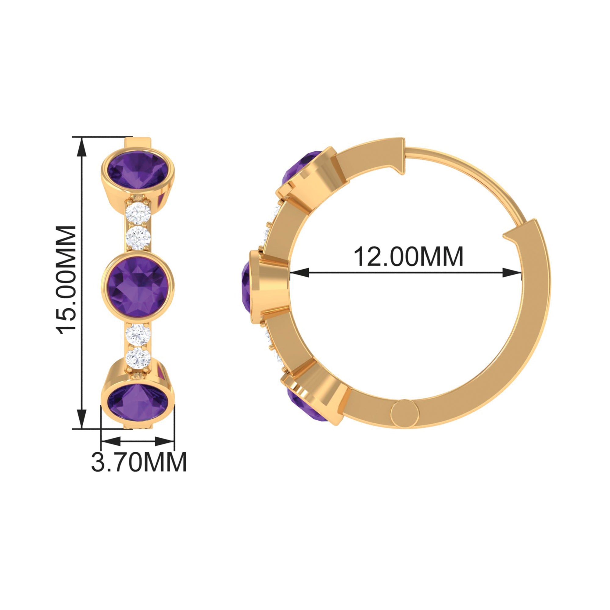 Round Amethyst and Diamond Hinged Hoop Earrings Amethyst - ( AAA ) - Quality - Rosec Jewels