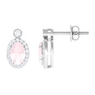 1 CT Oval Rose Quartz and Diamond Halo Stud Earrings Rose Quartz - ( AAA ) - Quality - Rosec Jewels