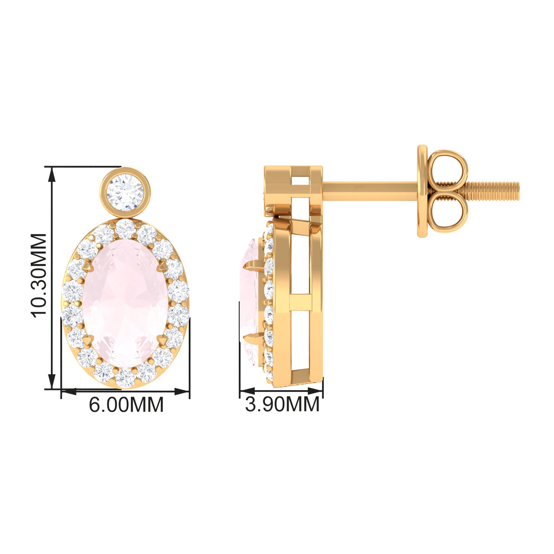 1 CT Oval Rose Quartz and Diamond Halo Stud Earrings Rose Quartz - ( AAA ) - Quality - Rosec Jewels