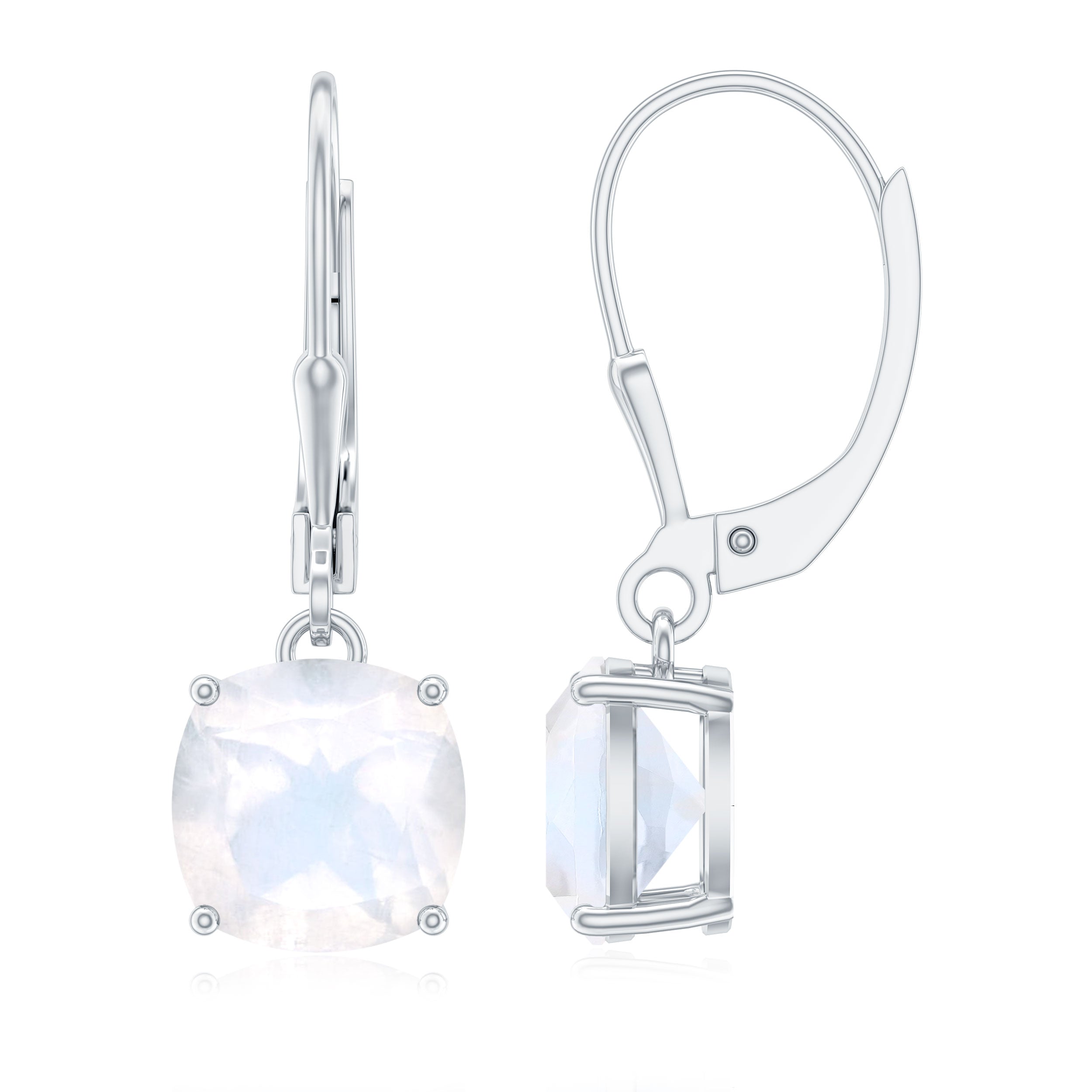 Cushion Cut Solitaire Moonstone Drop Earrings with Lever Back Moonstone - ( AAA ) - Quality - Rosec Jewels