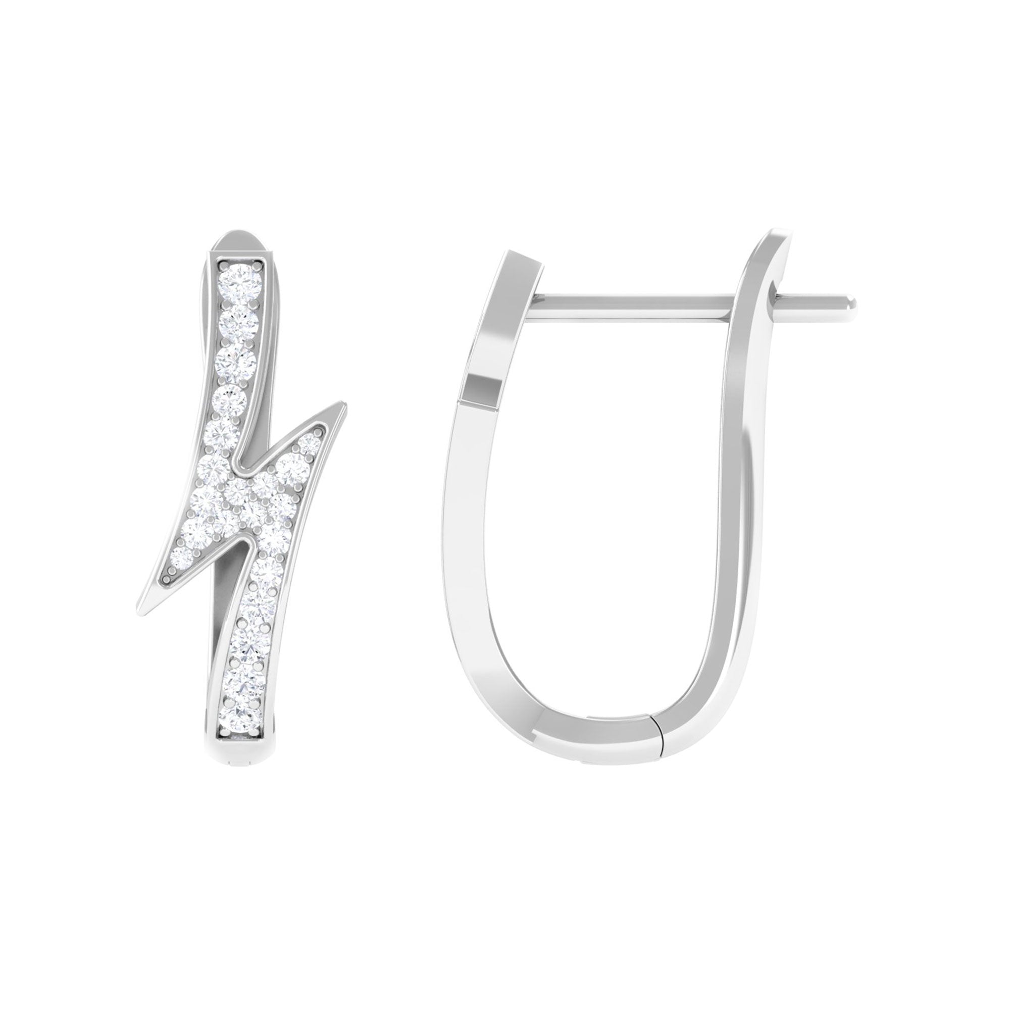 1/2 CT Real Diamond Lightning Bolt Hoop Earrings in Gold Diamond - ( HI-SI ) - Color and Clarity - Rosec Jewels