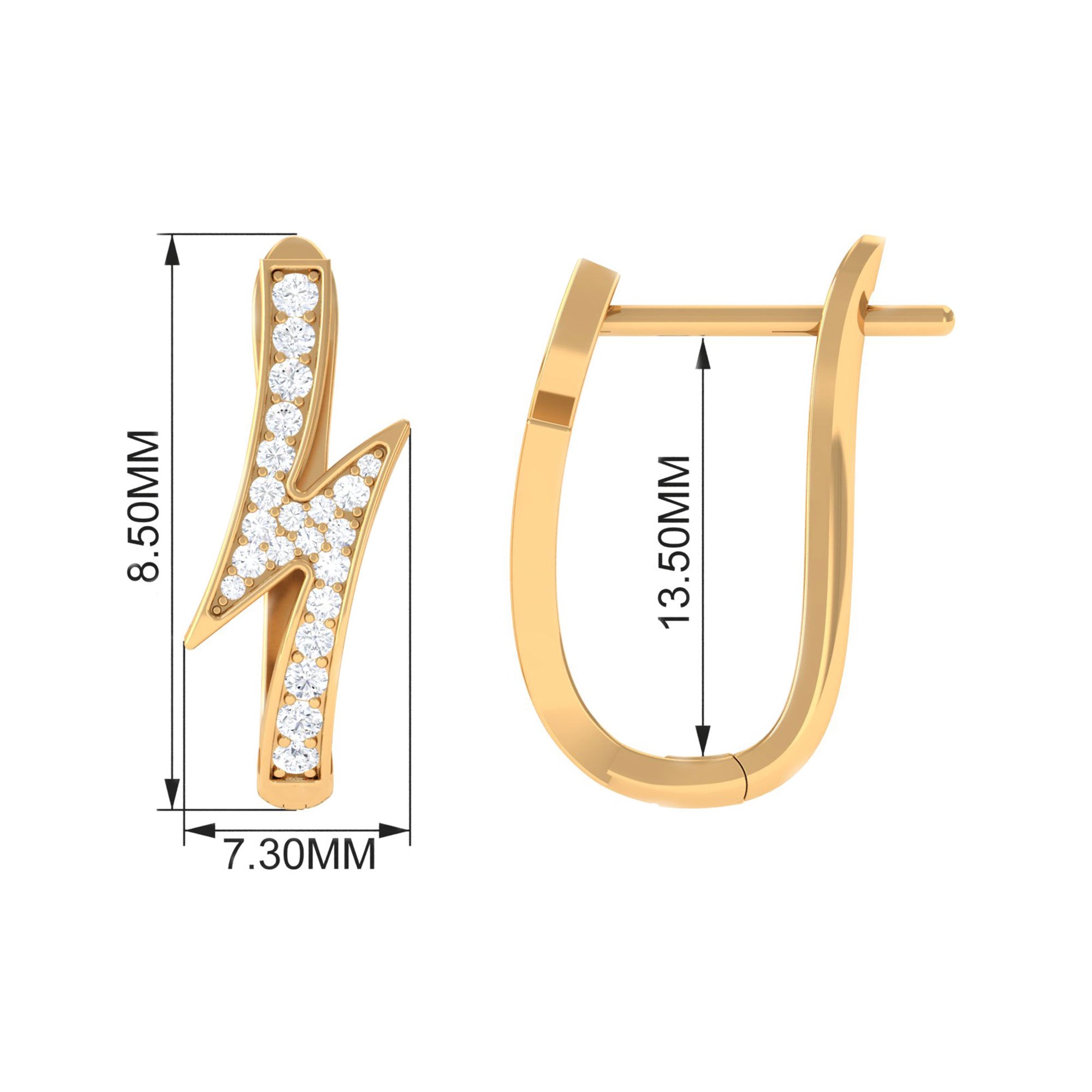 1/2 CT Real Diamond Lightning Bolt Hoop Earrings in Gold Diamond - ( HI-SI ) - Color and Clarity - Rosec Jewels