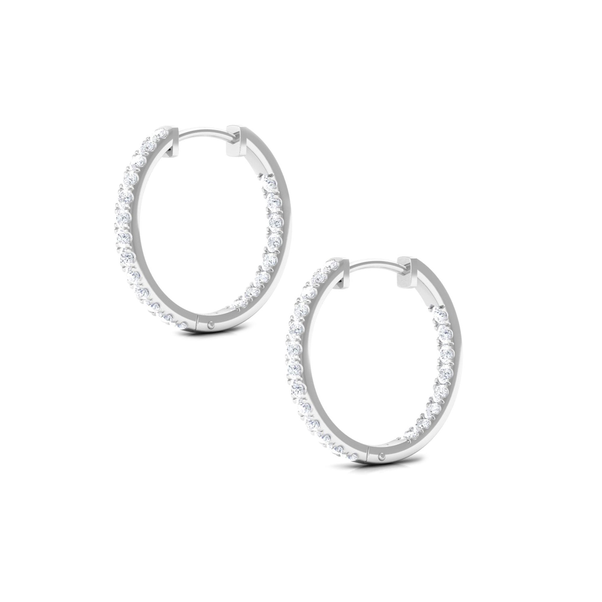 1/2 CT Round Diamond Simple Hinged Hoop Earrings Diamond - ( HI-SI ) - Color and Clarity - Rosec Jewels