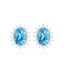 1.75 CT Oval Cut Swiss Blue Topaz Classic Stud Earrings with Diamond Halo Swiss Blue Topaz - ( AAA ) - Quality - Rosec Jewels