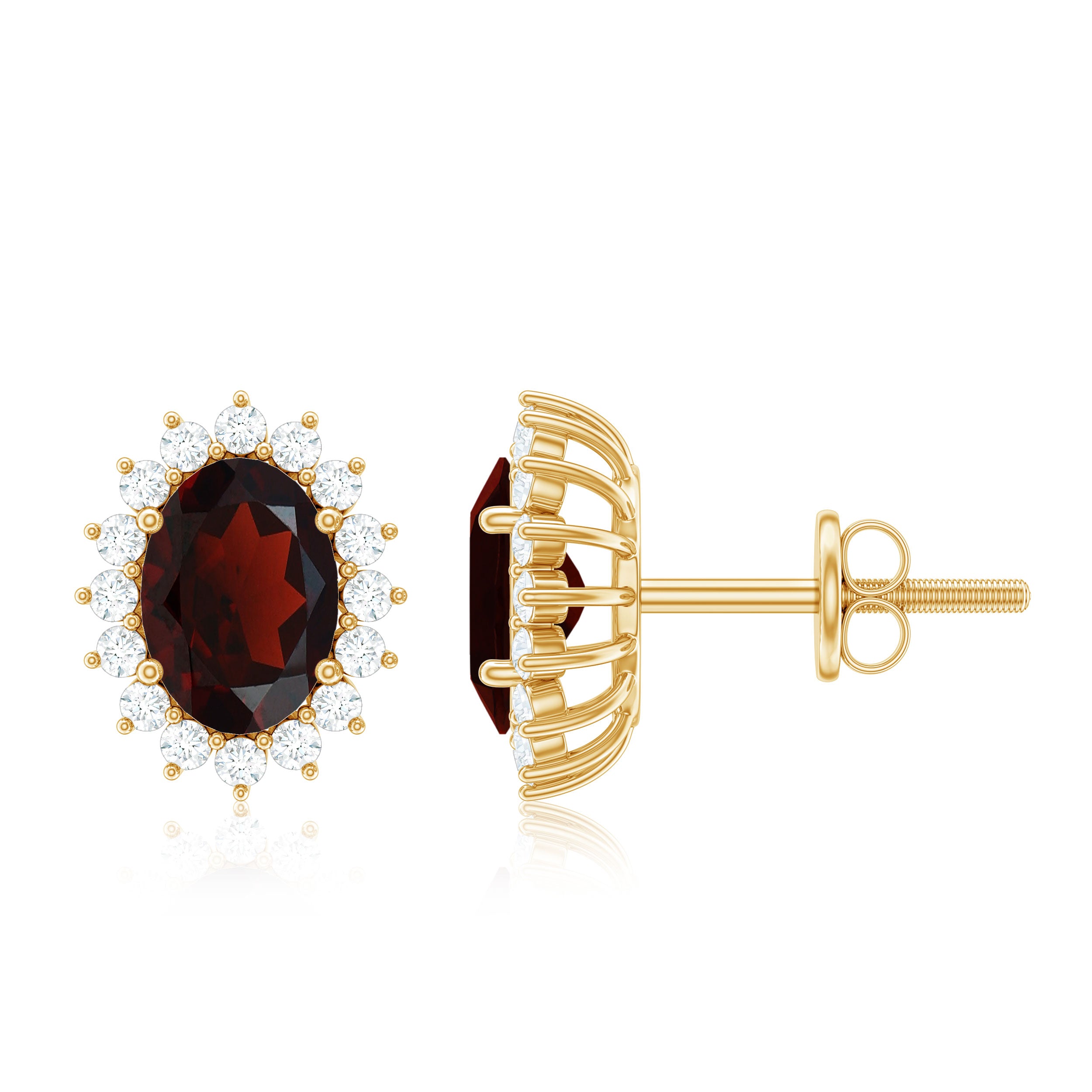 3.5 CT Classic Garnet Stud Earrings with Diamond Halo Garnet - ( AAA ) - Quality - Rosec Jewels