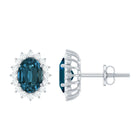 2 CT Oval Cut London Blue Topaz Statement Stud Earrings with Diamond Halo London Blue Topaz - ( AAA ) - Quality - Rosec Jewels