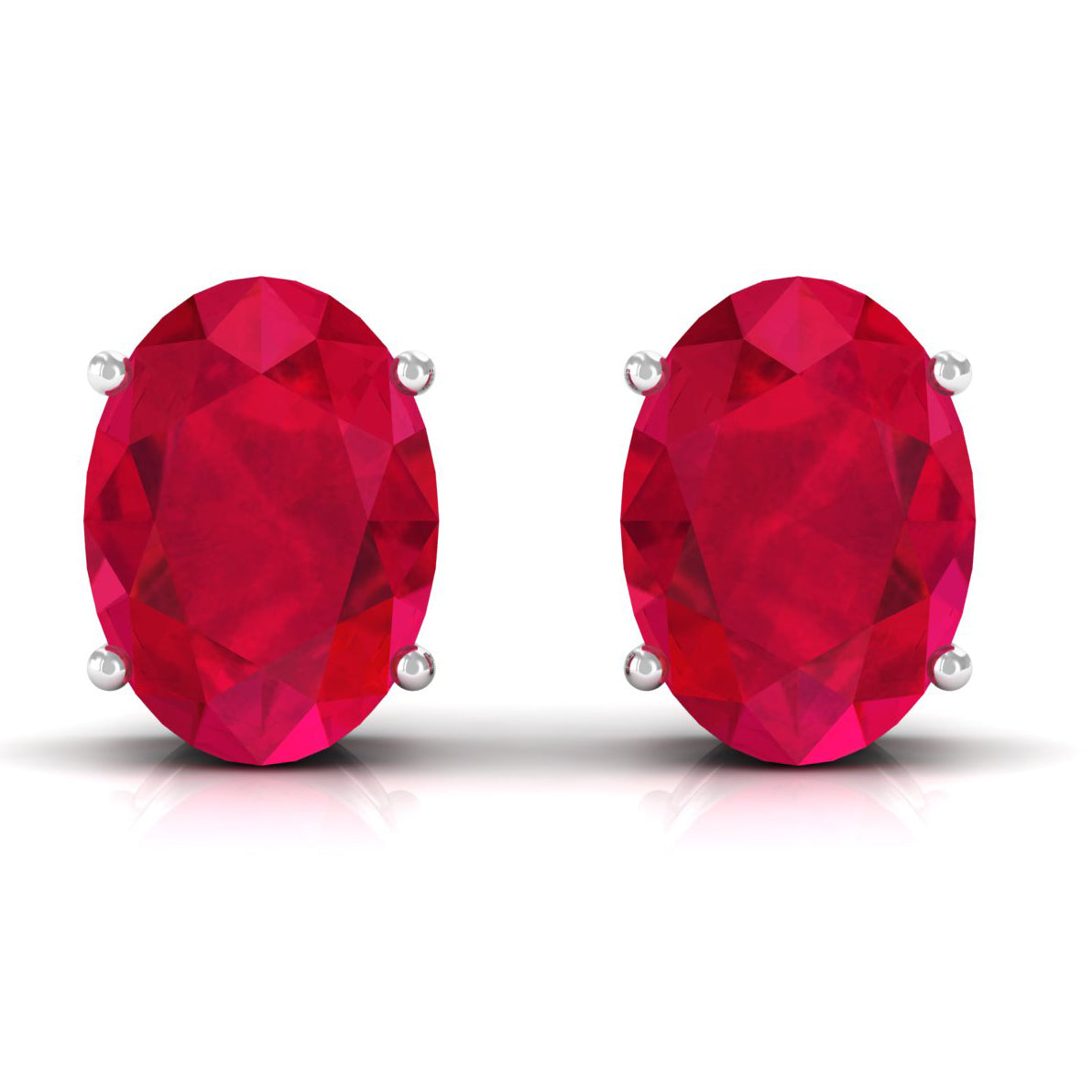 2.25 CT Solitaire Stud Earrings with Oval Shaped Created Ruby Lab Created Ruby - ( AAAA ) - Quality - Rosec Jewels