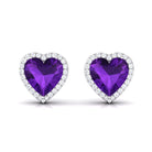 3 CT Heart Shape Amethyst and Diamond Halo Stud Earrings Amethyst - ( AAA ) - Quality - Rosec Jewels