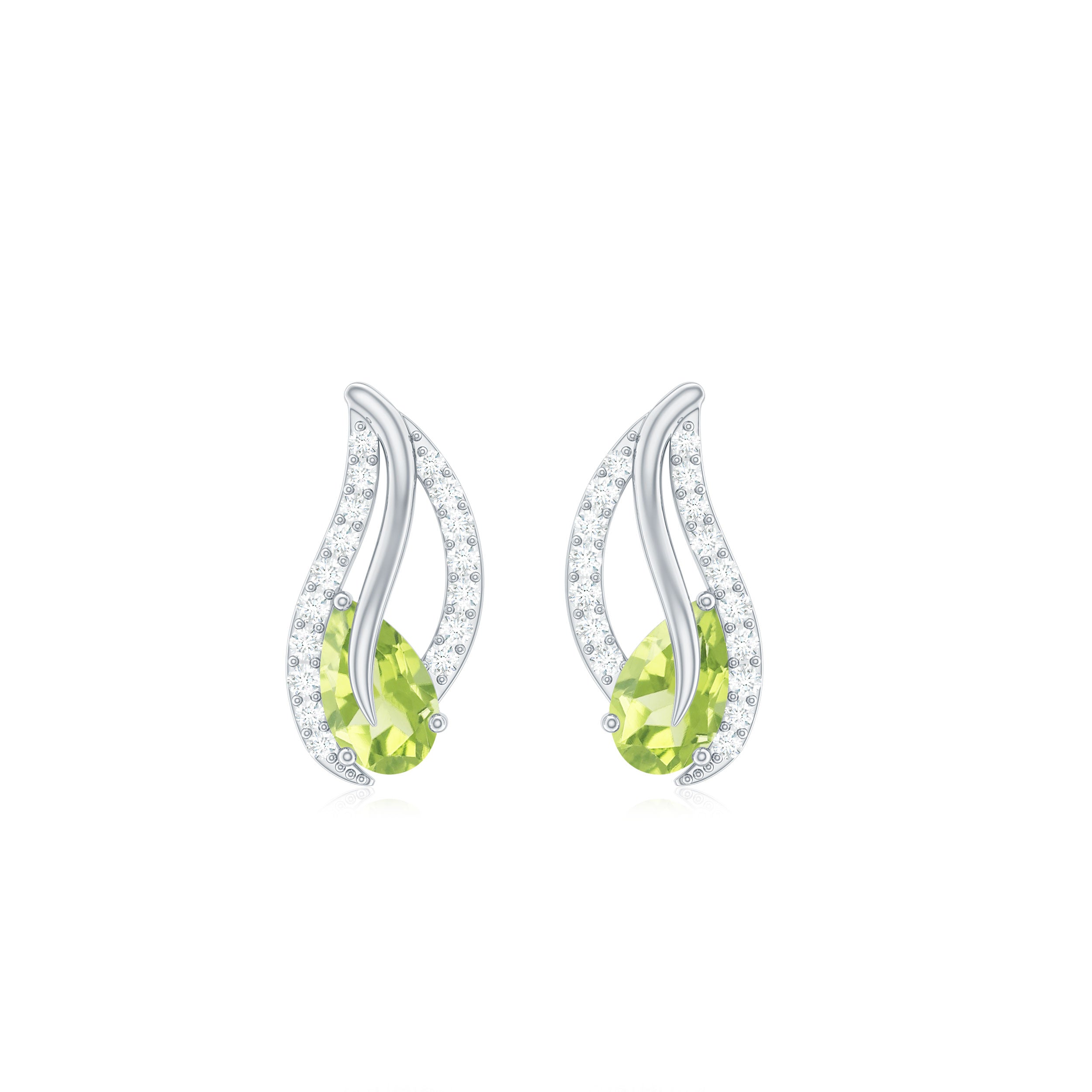 1/2 CT Pear Shape Peridot and Diamond Leaf Stud Earrings Peridot - ( AAA ) - Quality - Rosec Jewels