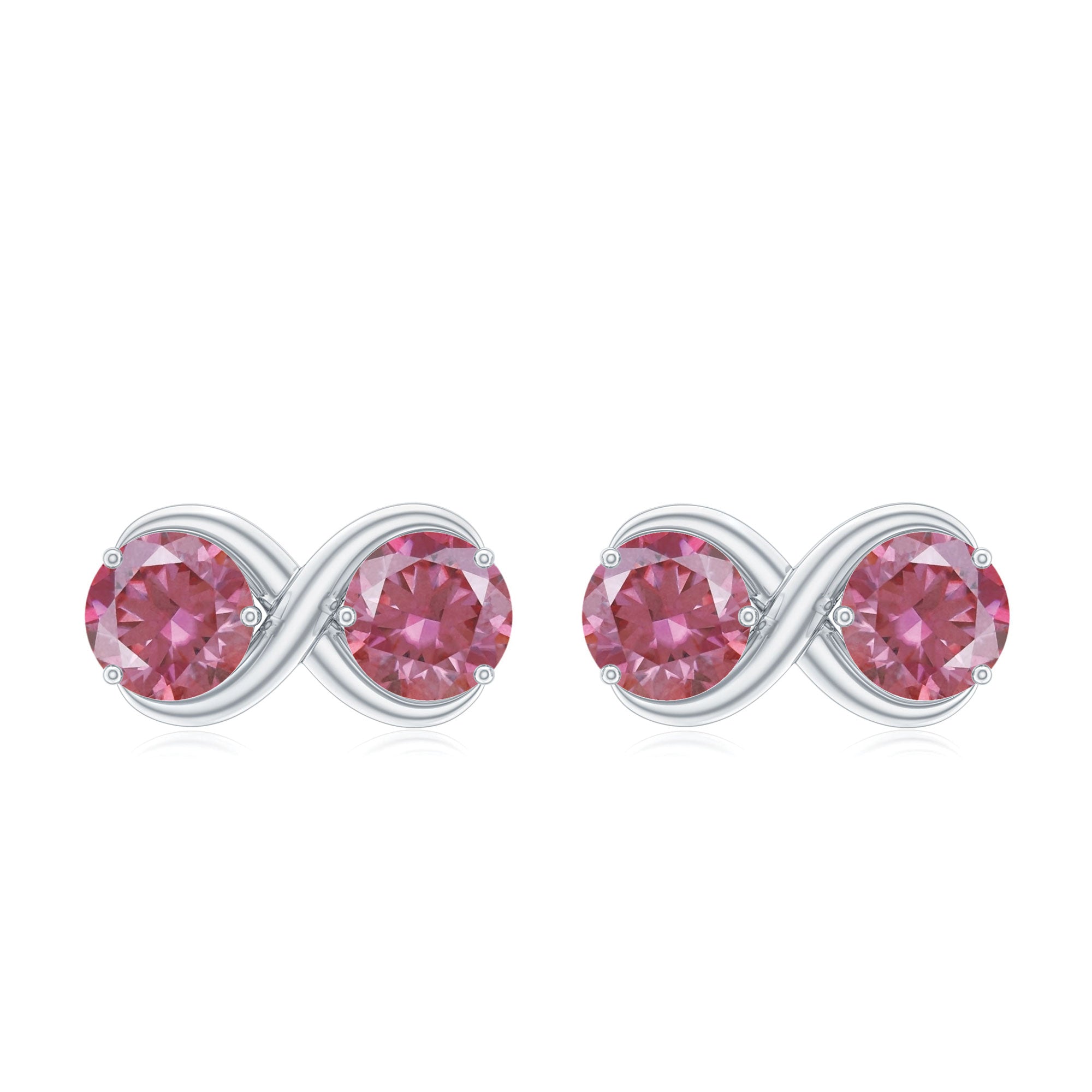 1 CT Simple Pink Tourmaline Two Stone Infinity Stud Earrings Pink Tourmaline - ( AAA ) - Quality - Rosec Jewels