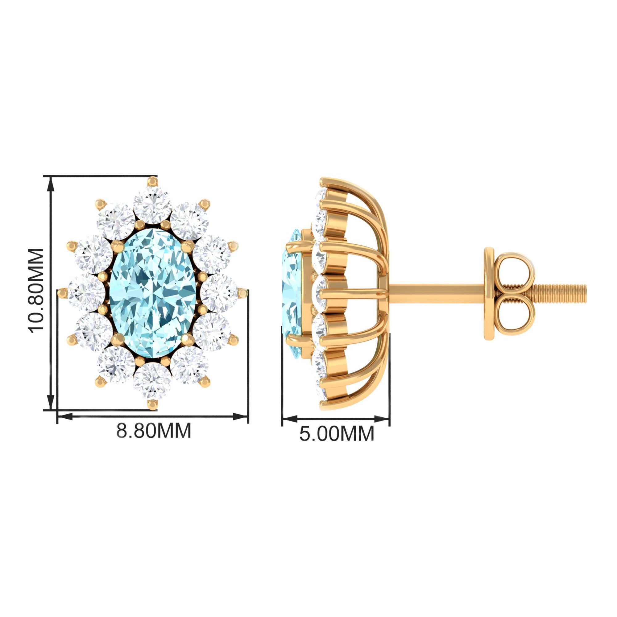 1.75 CT Oval Cut Aquamarine and Diamond Sunburst Stud Earrings Aquamarine - ( AAA ) - Quality - Rosec Jewels