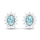 1.75 CT Oval Cut Aquamarine and Diamond Sunburst Stud Earrings Aquamarine - ( AAA ) - Quality - Rosec Jewels