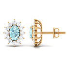 1.75 CT Oval Cut Aquamarine and Diamond Sunburst Stud Earrings Aquamarine - ( AAA ) - Quality - Rosec Jewels