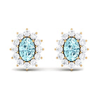 1.75 CT Oval Cut Aquamarine and Diamond Sunburst Stud Earrings Aquamarine - ( AAA ) - Quality - Rosec Jewels