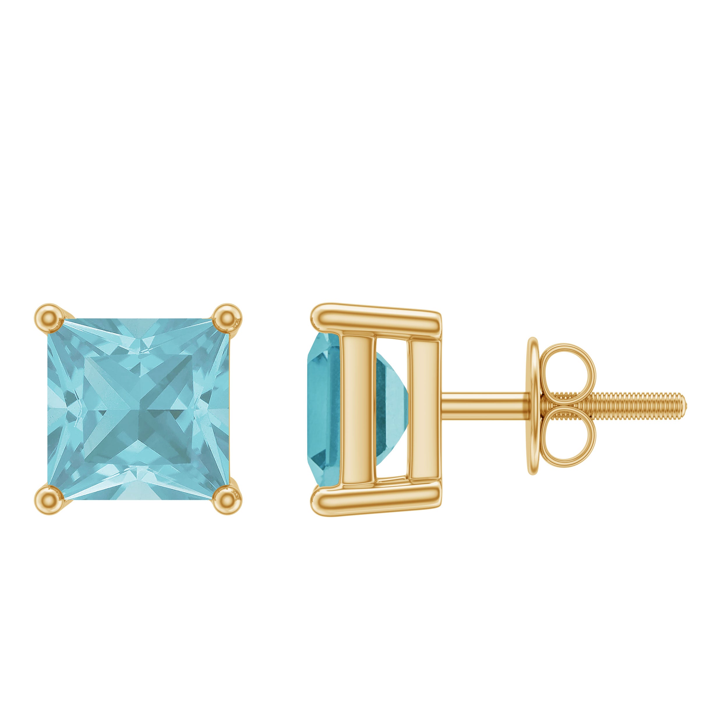 4 MM Princess Cut Sky Blue Topaz Solitaire Stud Earrings Sky Blue Topaz - ( AAA ) - Quality - Rosec Jewels