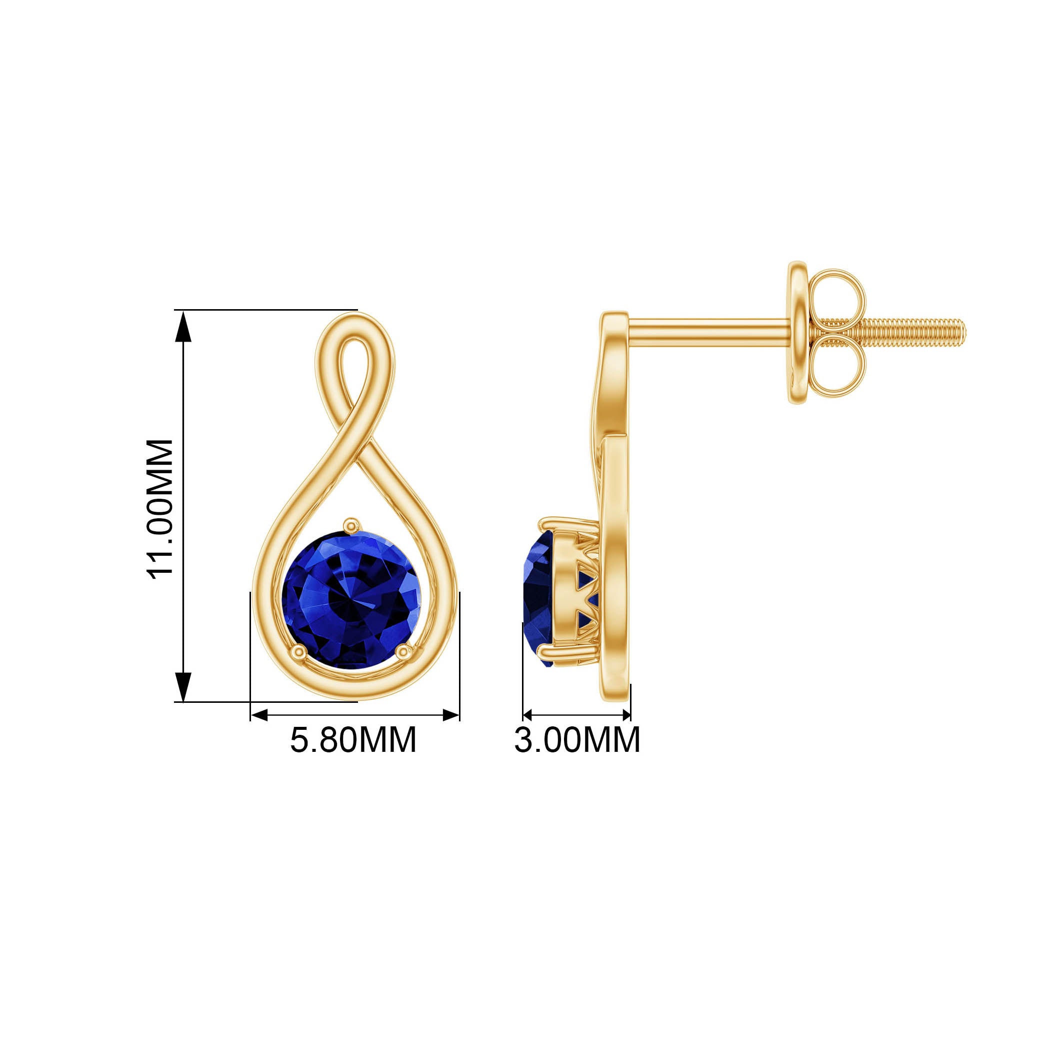 Solitaire Created Blue Sapphire Infinity Stud Earrings Lab Created Blue Sapphire - ( AAAA ) - Quality - Rosec Jewels