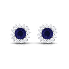 1.25 CT Blue Sapphire Stud Earrings with Diamond Halo Blue Sapphire - ( AAA ) - Quality - Rosec Jewels