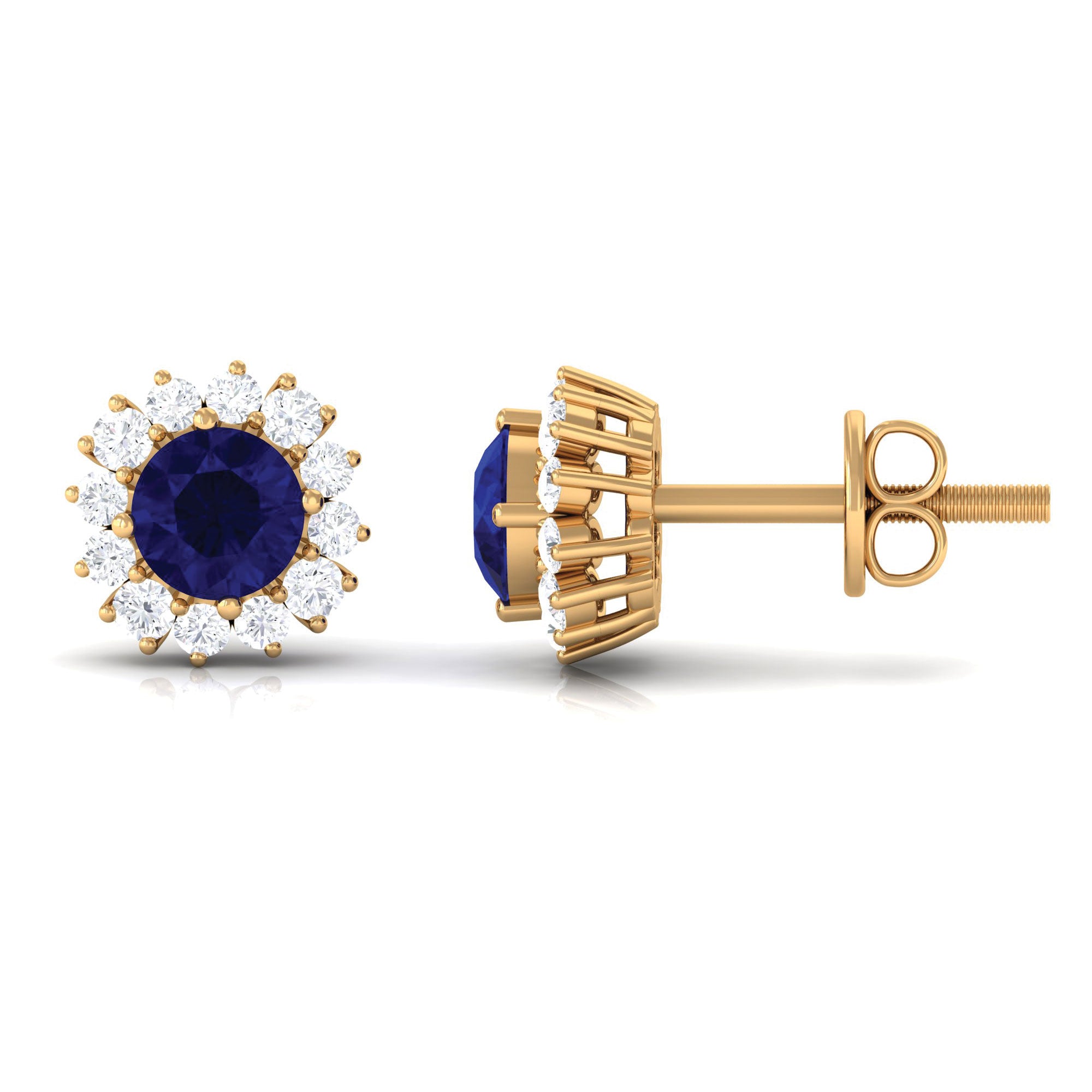 1.25 CT Blue Sapphire Stud Earrings with Diamond Halo Blue Sapphire - ( AAA ) - Quality - Rosec Jewels