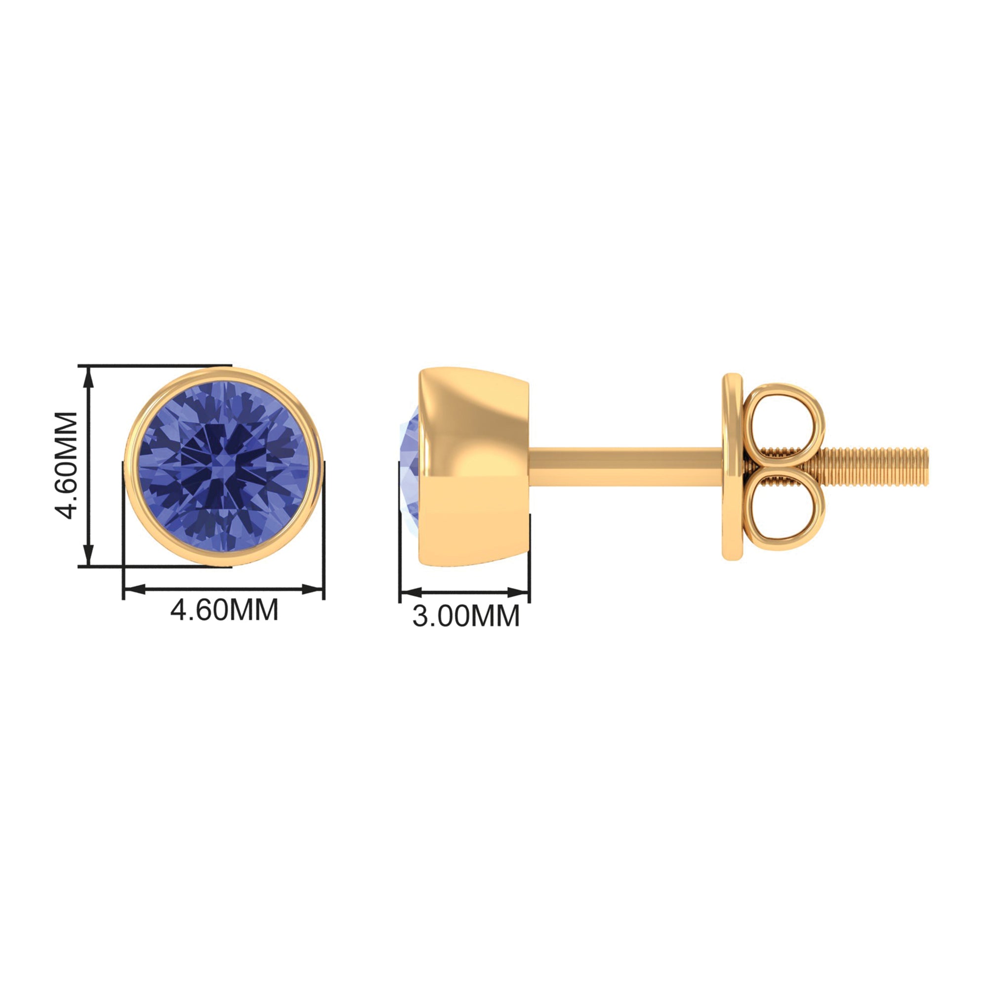 8 MM Round Cut Tanzanite Solitaire Stud Earrings in Bezel Setting Tanzanite - ( AAA ) - Quality - Rosec Jewels