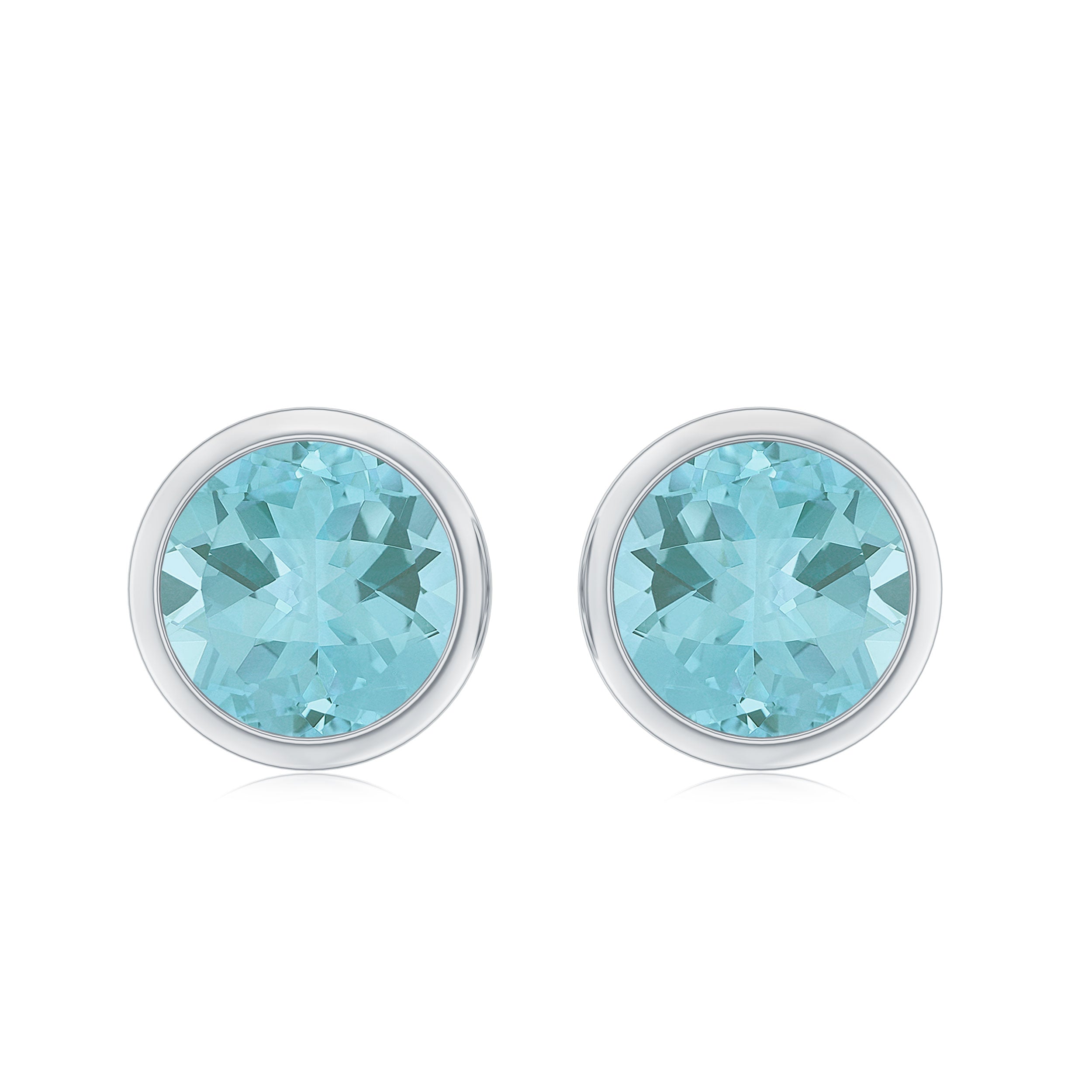 Round Shape Sky Blue Topaz Solitaire Stud Earrings in Bezel Setting Sky Blue Topaz - ( AAA ) - Quality - Rosec Jewels