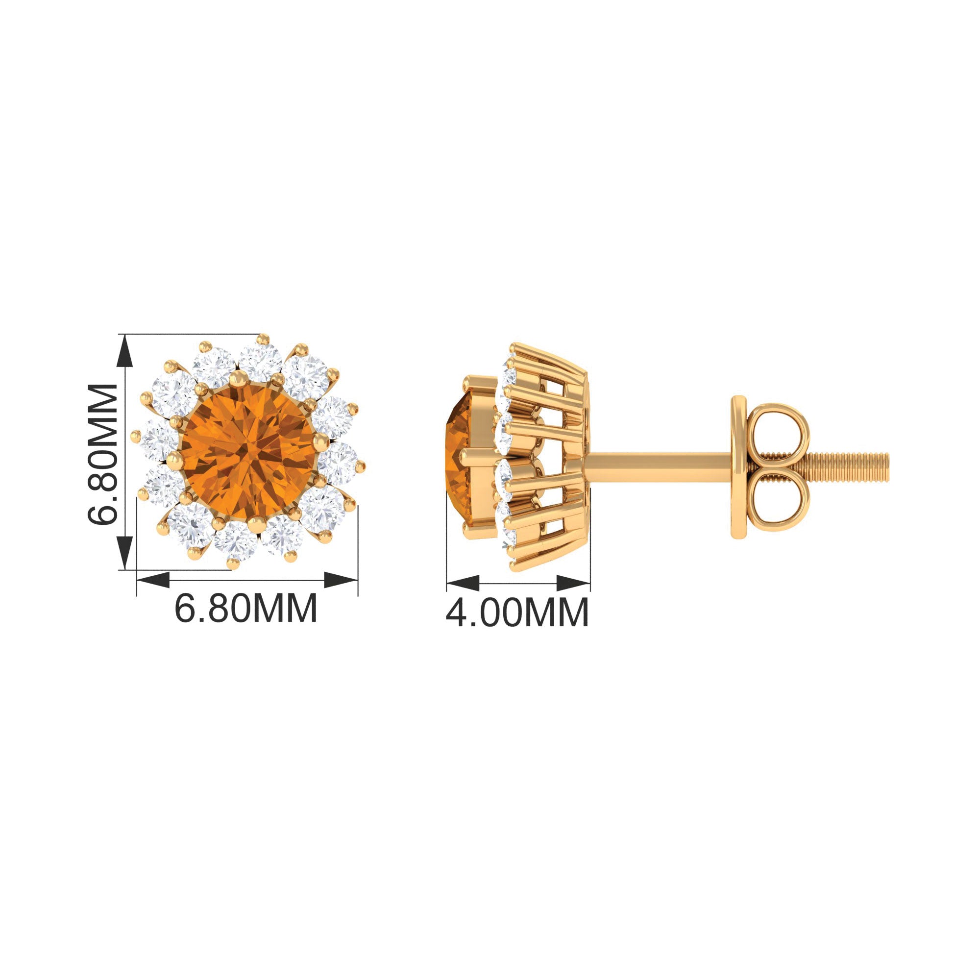 1 CT Classic Yellow Citrine and Diamond Halo Stud Earrings Citrine - ( AAA ) - Quality - Rosec Jewels