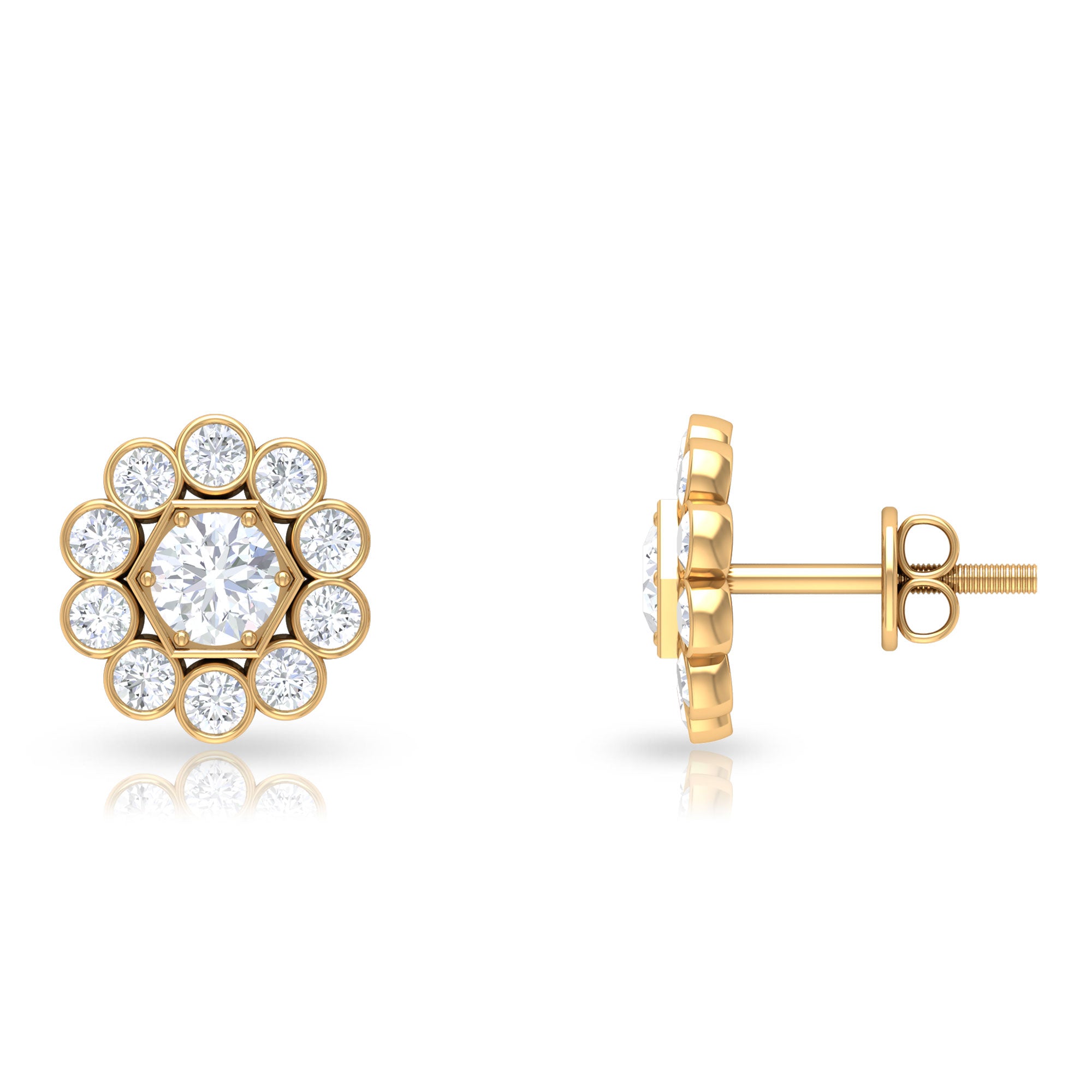 1.25 CT Zircon Gold Stud Earrings with Halo Zircon - ( AAAA ) - Quality - Rosec Jewels