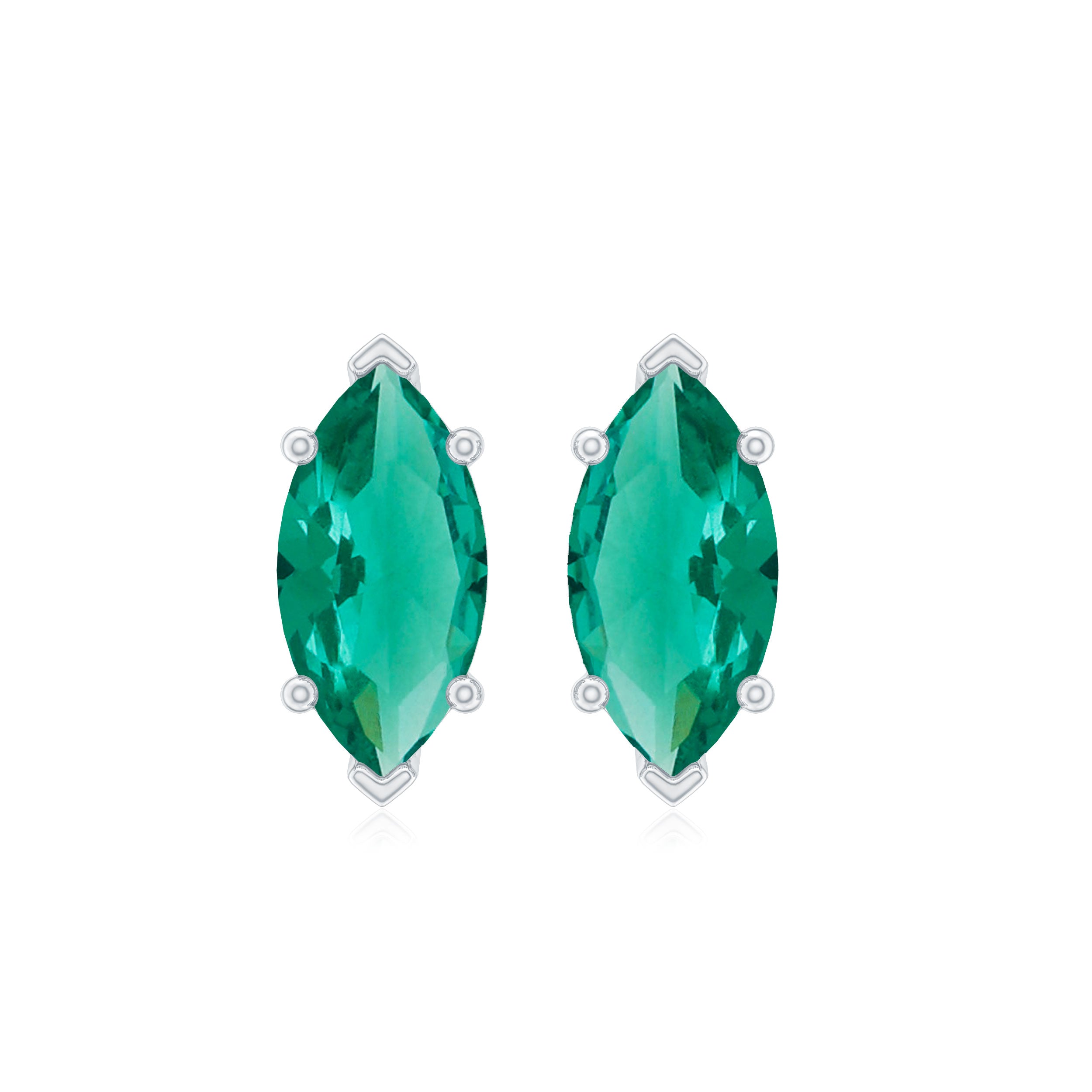 8X4 MM Marquise Cut Created Emerald Solitaire Stud Earring Lab Created Emerald - ( AAAA ) - Quality - Rosec Jewels