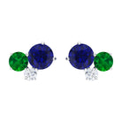 1 CT Blue Sapphire and Emerald Tiny Stud Earrings with Moissanite Blue Sapphire - ( AAA ) - Quality - Rosec Jewels