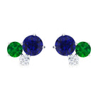 1 CT Blue Sapphire and Emerald Tiny Stud Earrings with Moissanite Blue Sapphire - ( AAA ) - Quality - Rosec Jewels