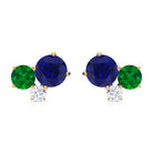 1 CT Blue Sapphire and Emerald Tiny Stud Earrings with Moissanite Blue Sapphire - ( AAA ) - Quality - Rosec Jewels