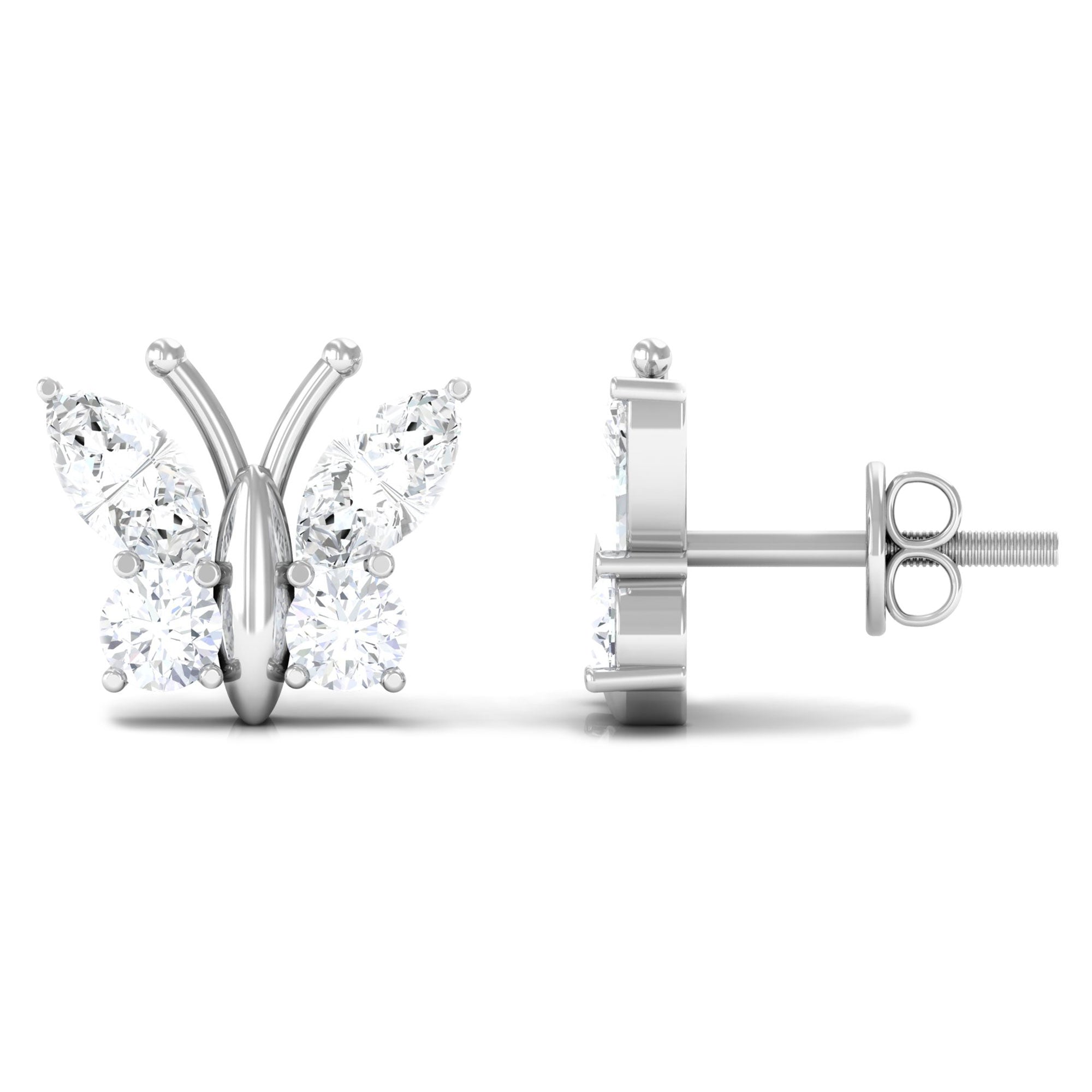 1.75 CT Cubic Zirconia Butterfly Stud Earrings Zircon - ( AAAA ) - Quality - Rosec Jewels